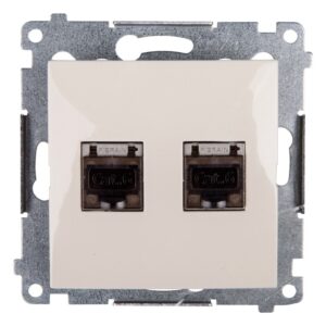 Simon 54 Gniazdo komputerowe podwójne 2xRJ45 kat.6 ekranowane z przesłoną kremowe D62E.01/41 - obrazek 1