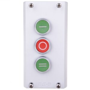 Kaseta sterownicza 3-otworowa z przyciskami zielony/czerwony/zielony IP65 M22-I3-M1 216532 - obrazek 1