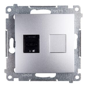 Simon 54 Gniazdo komputerowe pojedyncze RJ45 kat.6 z przesłoną srebrny mat D61.01/43 - obrazek 1