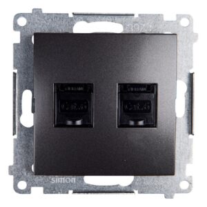 Simon 54 Gniazdo komputerowe podwójne 2xRJ45 kat.6 z przesłoną antracyt D62.01/48 - obrazek 1