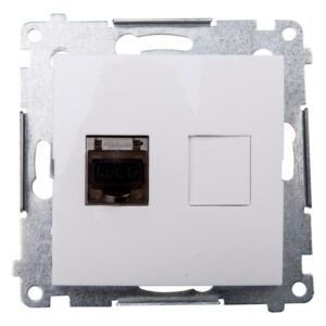 Simon 54 Gniazdo komputerowe pojedyncze RJ45 kat.6 ekranowane z przesłoną białe D61E.01/11 - obrazek 1