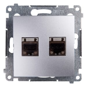 Simon 54 Gniazdo komputerowe podwójne 2xRJ45 kat.6 ekranowane z przesłoną srebrny mat D62E.01/43 - obrazek 1