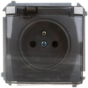 Simon Basic Gniazdo bryzgoszczelne z/u IP44 z przesłoną torów i klapką stal inox BMGZ1Bz.01/21a - obrazek 1