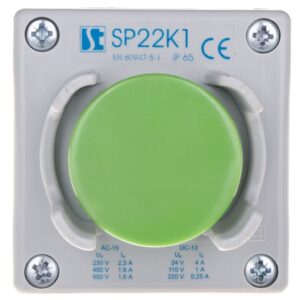 Kaseta sterownicza 1-otworowa przycisk grzybkowy z osłoną zielony 1Z szara IP65 SP22K126-1 - obrazek 1