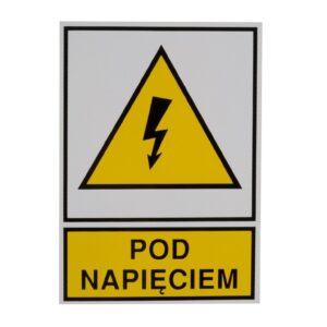 Tabliczka /znak ostrzegawczy/ TZO 74X105S /POD NAPIĘCIEM/ E04TZ-01011120800 /10szt./ - obrazek 1