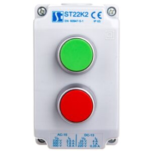 Kaseta sterownicza 2-otworowa zielony/czerwony 1Z 1R szara IP65 ST22K21-2 - obrazek 1