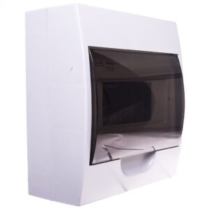 Rozdzielnica modułowa tworzywo 1x8 natynkowa IP40 IK06 N+PE II klasa drzwi transparentne szare DB108S 1X8P/SMD biały 3832 - obrazek 1