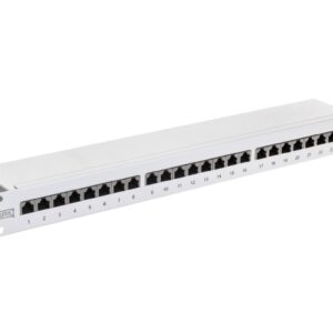 Patch panel kompletny 19 cali 24x RJ45 S/FTP kat. 6 1U szary (RAL 7035) DN-91624S - obrazek 1