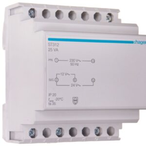 Transformator bezpieczeństwa modułowy 230/12-24V AC 1,04-2,08A 25VA IP20 ST312 - obrazek 1
