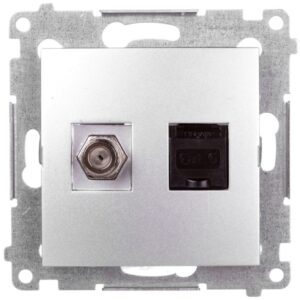 Simon 54 Gniazdo antenowe i komputerowe typu F i RJ45 kat.6 srebrny mat DASFRJ45.01/43 - obrazek 1