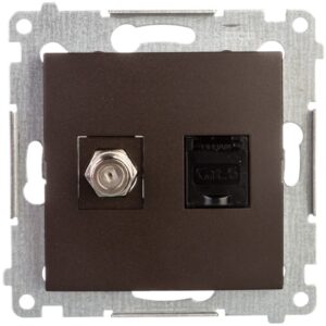 Simon 54 Gniazdo antenowe i komputerowe typu F i RJ45 kat.6 brąz mat DASFRJ45.01/46 - obrazek 1