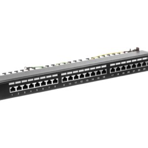 Patch panel kompletny 19 cali 24x RJ45 S/FTP kat. 6 1U z tacką czarny (RAL 9005) DN-91624S-EC - obrazek 1