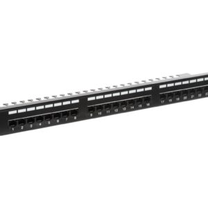 Patch panel kompletny 19 cali 24x RJ45 U/UTP kat. 6 1U z tacką czarny (RAL 9005) DN-91624U-EC - obrazek 1