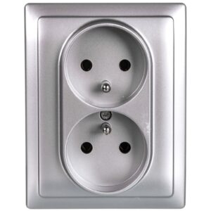 KOS66 Gniazdo podwójne z/u kompletne aluminium 664036 - obrazek 1
