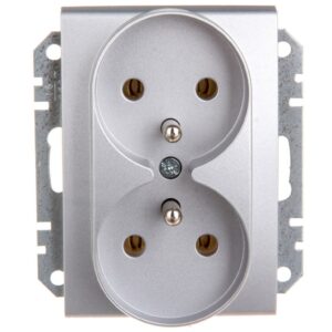 Sedna Gniazdo podwójne z/u 16A aluminium SDN2800960 - obrazek 1