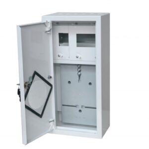 Rozdzielnica licznikowa metalowa 1x1F na licznik elektroniczny + 6 zabezpieczeń zamek okienko RAL 9003A-RZ9E - obrazek 1