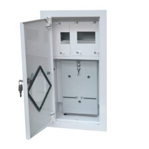 Rozdzielnia podtynkowa metalowa 1 X TL 1F na licznik elektroniczny + 6 zabezpieczeń zamek okienko RAL 9003A-RW6E - obrazek 1