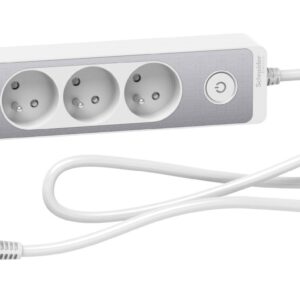 Odace Przedłużacz 3 gniazdowy z łącznikiem 2x USB, 1,5m biały+szczotkowane aluminium ST933U1WA - obrazek 1