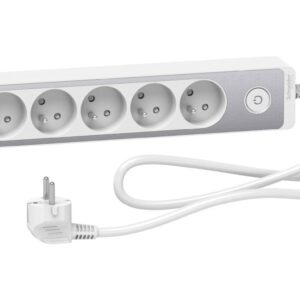 Odace Przedłużacz 5 gniazdowy z łącznikiem 2x USB, 1,5m biały+szczotkowane aluminium ST935U1WA - obrazek 1