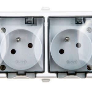 HYDRO Gniazdo hermetyczne podwójne z/u IP44 z klapką dymną białe 121436 - obrazek 1