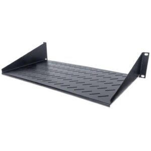 Półka 2U 250mm rack 19, 2 pkt mocowania, perforowana czarna - obrazek 1