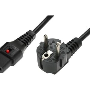 Kabel połączeniowy zasilający z blokadą IEC LOCK Schuko kątowy/C13 prosty M/Ż 1,5m czarny IEC-EL246S - obrazek 1