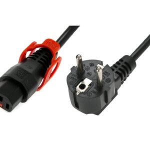 Kabel połączeniowy zasilający z blokadą IEC LOCK+ Schuko kątowy/C13 prosty M/Ż 2m czarny IEC-EL332S - obrazek 1