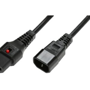 Kabel przedłużający zasilający z blokadą IEC LOCK 3x1mm2 C14/C13 prosty M/Ż 1m czarny IEC-PC1024 - obrazek 1