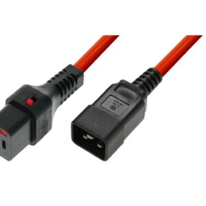 Kabel zasilający serwerowy z blokadą IEC LOCK 3x1,5mm2 C20 prosty/C19 prosty M/Ż 2m czerwony IEC-PC1402 - obrazek 1
