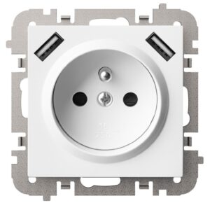 Vestra Gniazdo 2P+Z 2xUSB zasilające bez ramki podtynkowe IP20 biały 3888-10 - obrazek 1