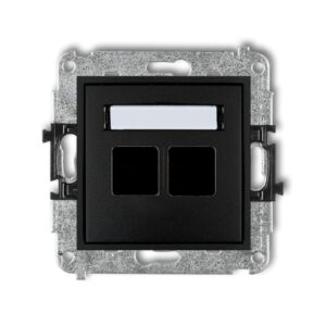 MINI Mechanizm gniazda multimedialnego podwójnego bez modułu (standard Keystone) czarny mat 12MGM-2P - obrazek 1