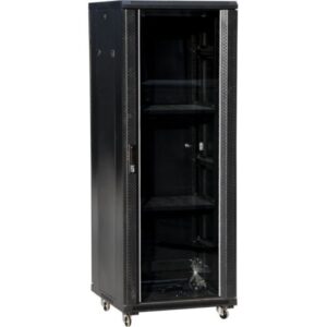 Szafa teleinformatyczna rack 19 cali 42U 600x600, drzwi szklane, kolor czarny FLAT PACK - obrazek 1