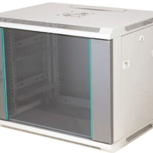 Szafa rack wisząca 19 cali 9U 600x450, niedzielona, drzwi szklane, kolor szary - obrazek 1