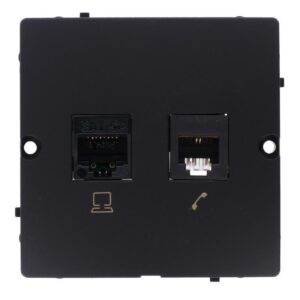 Simon Basic Gniazdo komputerowe RJ45 kat.5e + telefoniczne RJ11 (moduł). Montaż gniazda na wkręty do puszki czarny BMF5T.02/49 - obrazek 1