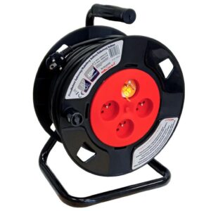 Przedłużacz bębnowy 40m OWY H05VV-F 3x1,5mm 4-gniazdowy czarno-czerwony 24613 - obrazek 1