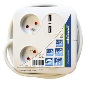 Przedłużacz Power Square 3 gniazda + 2xUSB (2,4A-12W) 1,4m 3x1,0mm OWY, biały 34105 - obrazek 1