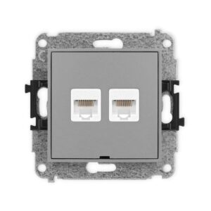 ICON Mechanizm gniazda komputerowego podwójnego 2xRJ45, kat. 5e, 8-stykowy, bez pola opisowego szary mat 27IGKBO-2 - obrazek 1