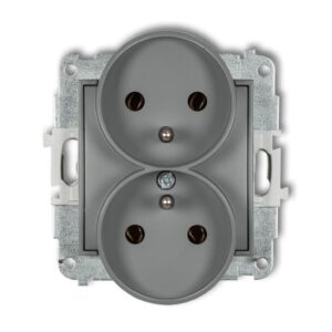 ICON Mechanizm gniazda podwójnego do ramki z uziemieniem 2x(2P+Z) (bez przesłon torów prądowych) szary mat 27IGPR-2z - obrazek 1