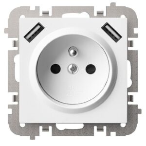 SANTRA gniazdo 2P+Z 2xUSB Zasilające bez ramki podtynkowe biały 4188-10 - obrazek 1