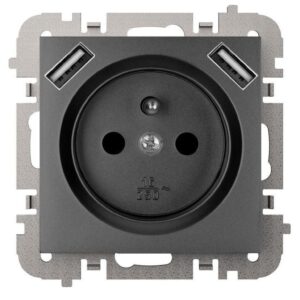SANTRA gniazdo 2P+Z 2xUSB Zasilające bez ramki podtynkowe czarny 4188-19 - obrazek 1