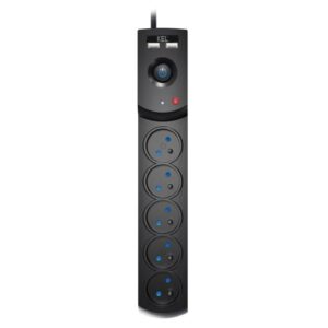 Przedłużacz przeciwprzepięciowy professional 5 gniazd 2xUSB 5m 10A 230V 2300W czarny W-100045 - obrazek 1
