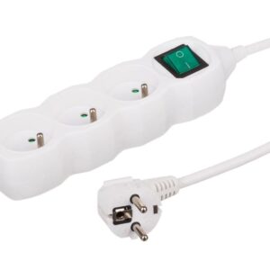Przedłużacz 3-gniazdowy 1,0m, z wyłącznikiem, 3x1,0mm OWY, biały 35310 - obrazek 1