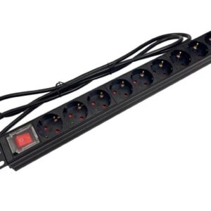Listwa zasilająca rack 19 cali PDU gniazdo 9 x CEE 7/3 schuko wtyk CEE 7/7 z wyłącznikiem - obrazek 1