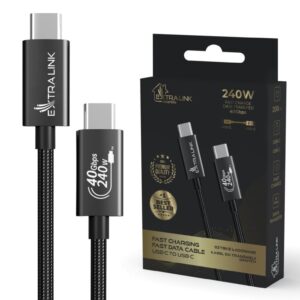 Kabel USB-C 240W, 40Gbps, 200cm Extralink Smart Life USB Type-C to Type-C Cable Braided Czarny - obrazek 1