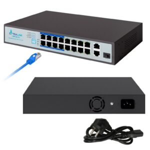 Switch PoE 16x 100Mb/s PoE/PoE+, 2x Gigabit RJ45 + 1x SFP, 150W Extralink VIRTUS V3 - obrazek 1