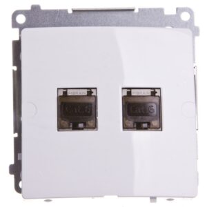 Simon Basic Gniazdo komputerowe podwójne 2xRJ45 kat.6 ekranowane z przesłoną białe BM62E.01/11 - obrazek 1