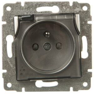 VENA Gniazdo bryzgoszczelne z/u IP44 z przesłonami klapka transparentna aluminium 514039 - obrazek 1