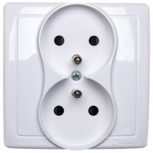 Simon Basic Gniazdo podwójne z/u 16A IP20 z przesłoną torów białe BMGZ2z/11 - obrazek 1